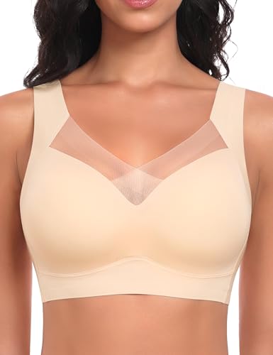 Ganado Soutien Gorge sans Armature Dentelle Push up Sport Bralette Femme Col en V Brassière sans...