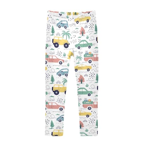 Trees and Cars Girls Leggings,Workout Leggings for Girls Toddler Athletic Leggings Size for 3-10T
