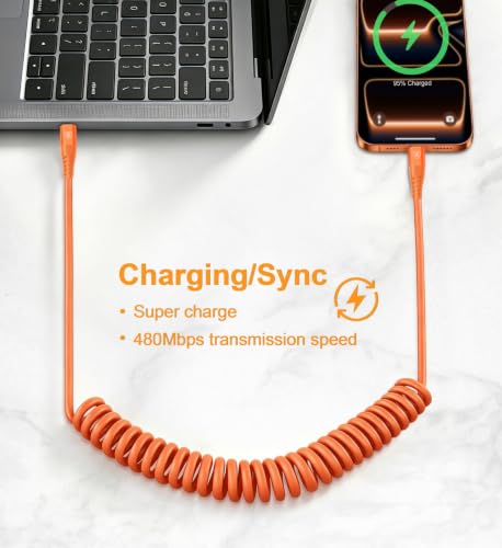 Image of USB C to C Cable 6FT, 2Pack Coiled USB C Fast Charging Cable for CarPlay