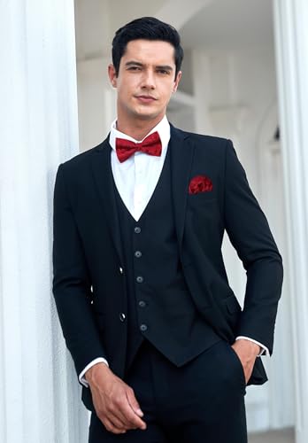 Image of HISDERN Bow Ties for Men Paisley Floral Pre-tied Bowtie Pocket Square Set Men's Formal Bow Ties Wedding Party