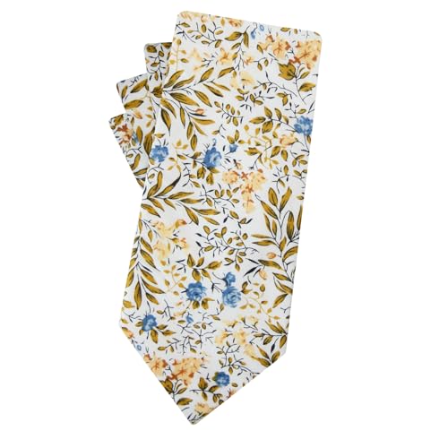 Image of Mantieqingway Men Skinny Tie Cotton Floral Necktie for Wedding Groomsmen Tie