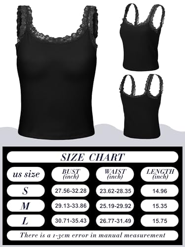 Image of Hicarer 6 Pieces Lace Camisole Tank Tops Lace Trim Camisole Straps Womens Cami Undershirt Ribbed Tank Tops for Women