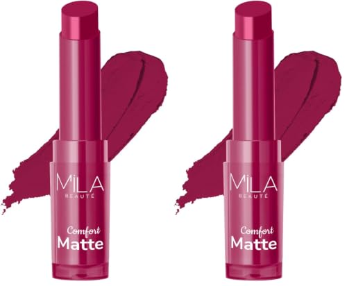 Image of Mila Beaute Creamy Comfort Matte Long-Lasting Lipstick for Women | Highly Pigmented & Hydrating Lipstick with Jojoba | Single Swipe Application | Suitable for Indian Skin Tones - PURPLE HEART