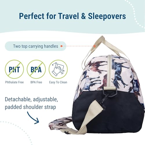 Image of Wildkin Kids Overnighter Duffel Bag - Carry-On Travel Bag for School & Sleepovers, Lightweight, Durable, Boys & Girls Ages 4-15 - Horse Dreams