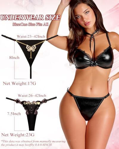 Image of Chain Thong Underwear for Women, Adjustable Rhinestone Panties