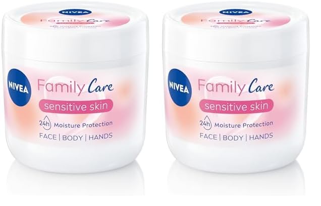 NIVEA Almond, Family Care Sensitive Moisturising Cream, Body Cream for Dry Skin, Sensitive Skin Moisturiser with Natural Almond Oil, Suitable for the Whole Family, 450 ml (Pack of 2)