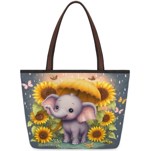Sac fourre-tout éléphant 794 en polyester | Grand sac à main décontracté et zippé 45 x 33 cm