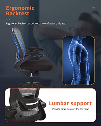 Home Office Chair Ergonomic Desk Chair Mesh Computer Chair With Lumbar Support Flip-Up Arms Swivel Rolling Executive Task Chair Adjustable Chair For Adults(Grey) #TOP4