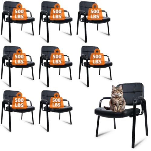 Image of CLATINA Big & Tall 500 lbs Waiting Room Guest Chair, Leather Office Reception Chair No Wheels with Padded Arms for Elderly Home Desk Conference Room Lobby Side Salon Clinic, Black(8 Pack)