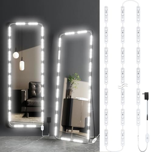 Image of LED Vanity Mirror Lights, Hollywood Style Makeup Light, 14FT /6000K /Dimmable /12V Adapter /Self-Adhesive Full Body Vanity Lights, Lighting for Makeup Floor Mirror & Bathroom