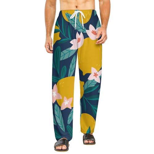 Vêtements de nuit femme : bas de pyjama long à motif citron, pantalon de nuit avec poches S