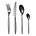 HOMQUEN Set di Posate Nere da 24 Pezzi, Set di Posate in Acciaio Inossidabile, Set di Posate in Titanio Nero, Set di Servizio per 6 (Nero Lucido)