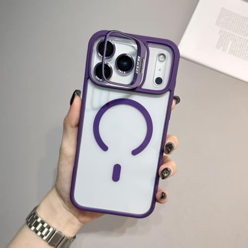 Coque magnétique iPhone 15 Pro Max transparente violet foncé avec support d'objectif