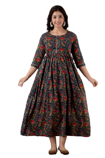 TADA Women's Maternity Dress, Side Zipper Dress for Pregnant Ladies, Women Breast Feeding Dress for Nursing Pre and Post (Blue-Red Flower)-image-8