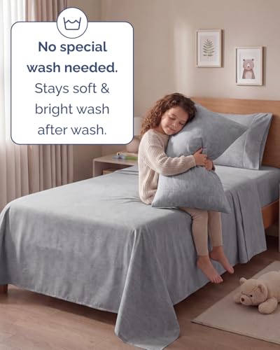 Image of Twin 4 Piece Bed Sheet Set - Breathable & Cooling Sheets - Heathered Grey | Ultra Soft Hotel Luxury Bedding Set with 8-16 Inch Deep Pockets, 1 Flat & 1 Fitted Sheet & 2 Pillowcases, Wrinkle & Fade Free
