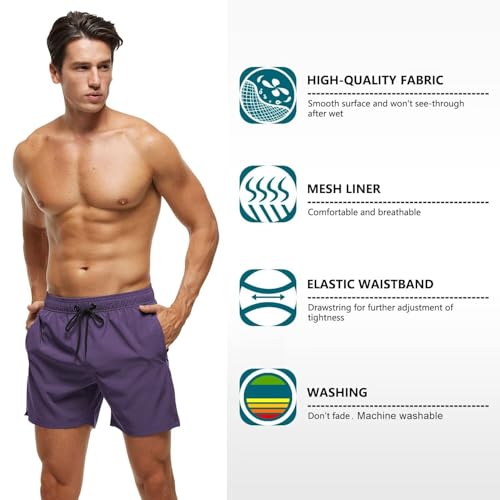Image of Tyhengta Men's Swim Trunks Quick Dry Beach Shorts with Zipper Pockets and Mesh Lining