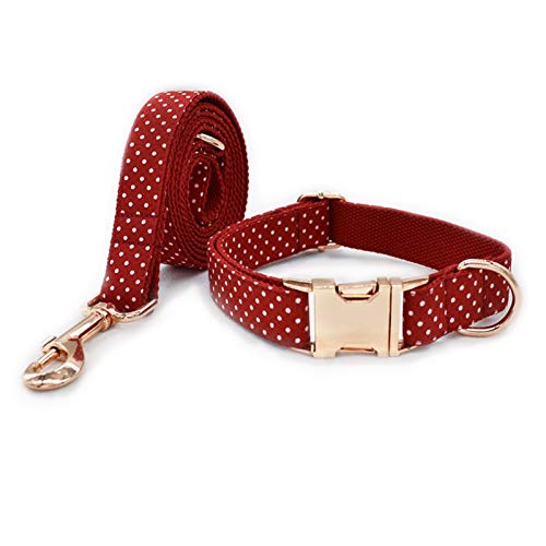 Hundeleine Haustier-Stil roter Punkt-Hundekragen mit Fliege und Leine einstellbar Pet Baumwollhund & Ampcat Halskette Goldschnalle Führleine (Color : A, Size : L)