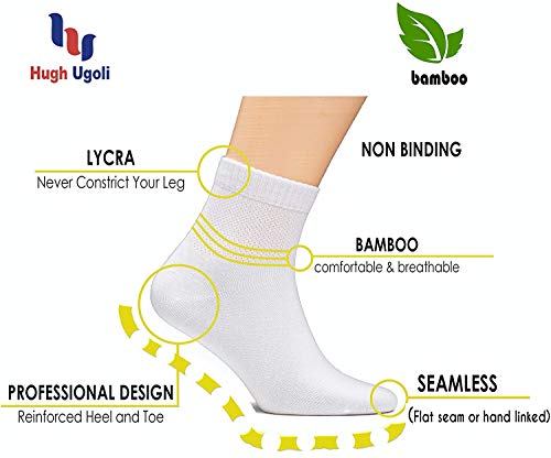 Hugh Ugoli Men's Loose Diabetic Ankle Socks Bamboo, Wide, Thin, Seamless Toe And Non-Binding Top, 4 Pairs, Melange Gray, Shoe Size: 11-13 #TOP1
