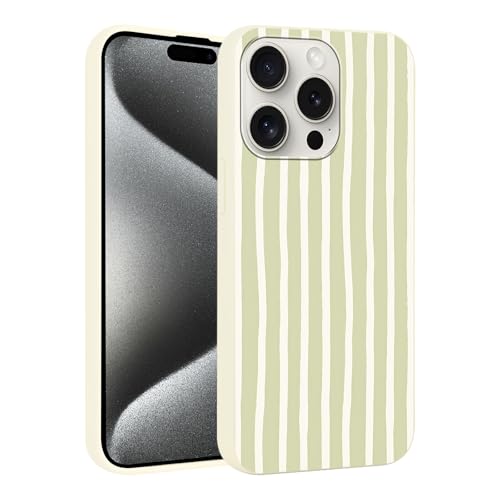 Yirlbey Estivi Cover per iPhone 15 Pro Max 6,7'', Custodia Verde Bianco Stripes Striped Disegno Motivo Aesthetic Summer per Ragazza Antiurto Off-white Silicone TPU Cellulare Protezione Case, Righe