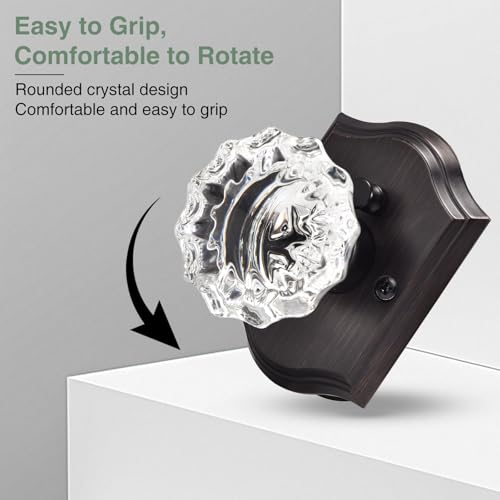 Crystal Door Knobs, Oil Rubbed Bronze Glass Door Knobs Interior Rose Shape with Lock Privacy Function, Vintage Antique for Bedroom Bathroom