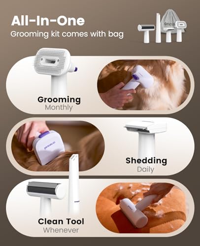 oneisall Dog Grooming Vacuum Kits: 15000Pa Shedding Brush with Grooming Tools, 3 Suction Low Noise, Pet Grooming Vacuum for Thick and Undercoat, 1.5L Dust Cup Dog Hair Vacuum, Home Cleaning, LM5