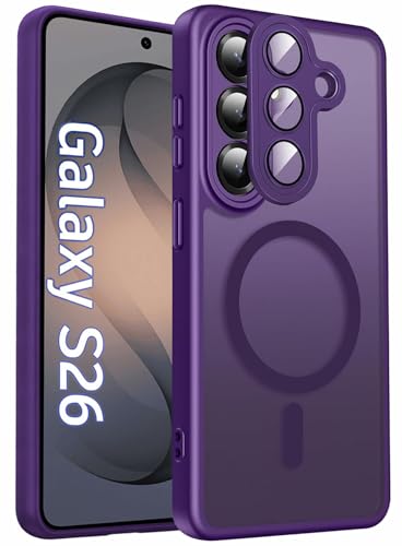 Image of Elzzi Magnetic Magsafe for Samsung S26 Case, Upgraded [Full Camera Protection] [Compatible with Magsafe] [Translucent Matte] Shockproof Protective Phone Case for Men & Women - Deep Purple