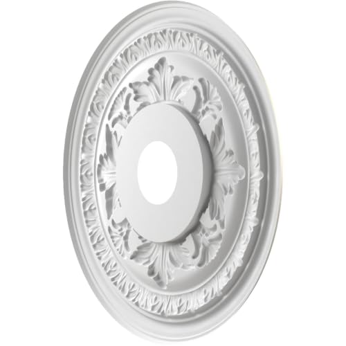 Image of Ekena Millwork CMP19BABAL Baltimore Thermoformed PVC Ceiling Medallion (Fits Canopies up to 7 3 /4 inch), 19 inchOD x 3 1 /2 inchID x 1 inchP, Bright Coat Aluminum