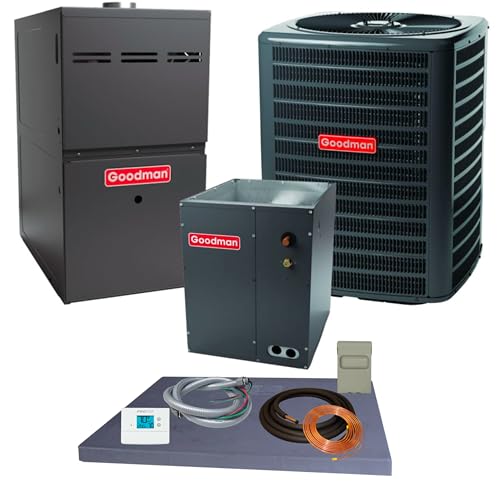 Goodman 3 ton 15.2 SEER2 Complete Split System with upflow coil and single stage 80% AFUE 80k BTU furnace with install accessories! (GLXS4BA3610 CAPTA3626B3 GR9S800803BN)