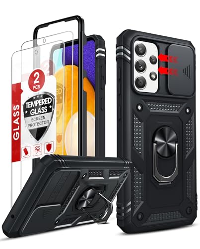 LeYi for Samsung A52 Phone Case: Galaxy A52 5G Phone Case with [2 Pack] Screen Protector, Slide Camera Cover & Full Body Military-Grade Protection with Kickstand Funda para A52 Samsung, Black