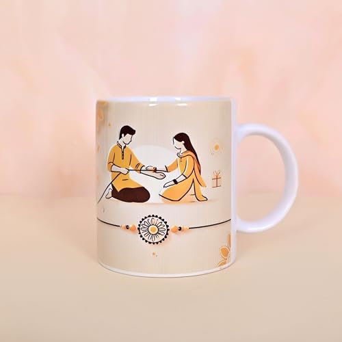 Image of Poorak Religious Assorted Rakhi Gift Set - Ganesha Rakhi with Printed Mug & Roli Chawal