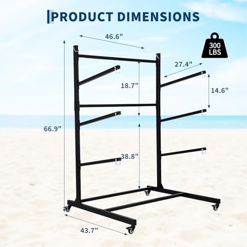 Heavy Duty Kayak Storage Rack, freestanding Stand con Ruote per Lo stoccaggio all'aperto e Garage - 4 Strati per Kayak, Canoa, tavola da Surf e Paddleboard