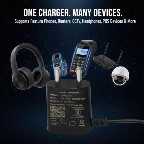 Image of Universal 5V 500mAh Mobile Charger for Keypad Phones - Compatible with Nokia HMD, Samsung, Intex, Lava, Jio Bharat, Feature Phones, Basic Handsets, Micro USB- Black (Type- C Cable)