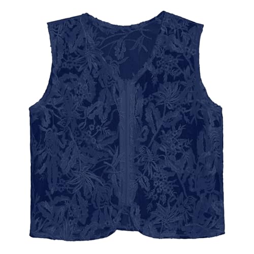 Kids Girls Embroidery Dance Top V Neck Sleeveless Waistcoat Vest Lightweight Zipper Outerwear