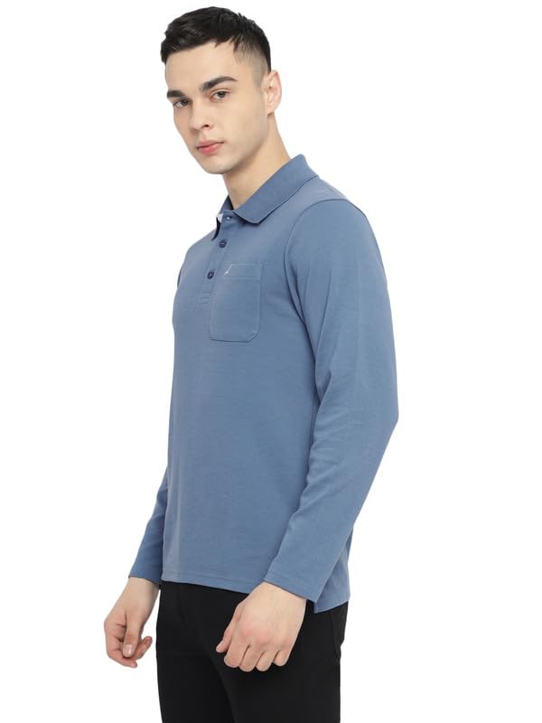 Image of AMERICAN CREW Men's Full-Sleeve Polo Collar T-Shirt with Pocket | Corduroy Knit | Premium Cotton Blend