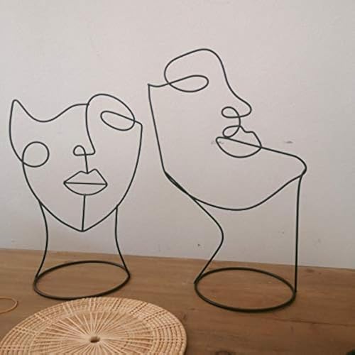 RISEON 2個セット モダンな抽象的な顔 メタルラインフィギュアアート メタルフェイスアウトライン 幾何学帽子スタンド メタルハットキャップラック ウィッグホルダー ワイヤーテーブルトップジュエリーディスプレイスタンド ミニマリストアート装飾