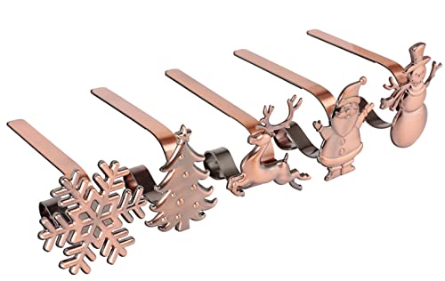 Set Of 5 Christmas Stocking Holder For Mantel- Adjustable Metal Stocking Hangers，Christmas Hooks For Stockings，Christmas Fireplace Hooks/Mantel Clips For Xmas Decoration Supplies (5, Antique Copper) #TOP2