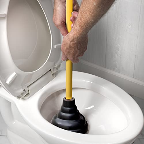 Image of LDR 512 3410A Heavy Duty Drain Handle Double Thrust Rubber Force Cup Removes Clogs for Bathrooms, Kitchens, Baths, Showers, Powerful Commercial and Residential, 26.40 inchX5.35 inch, Wood Flange Plunger