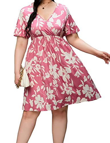 Image of ShopWonder Plus Size Dress Women's V Neck A-Line Knee Length Wrap Swing Dresses Plus Size A Line Party Mini Dress