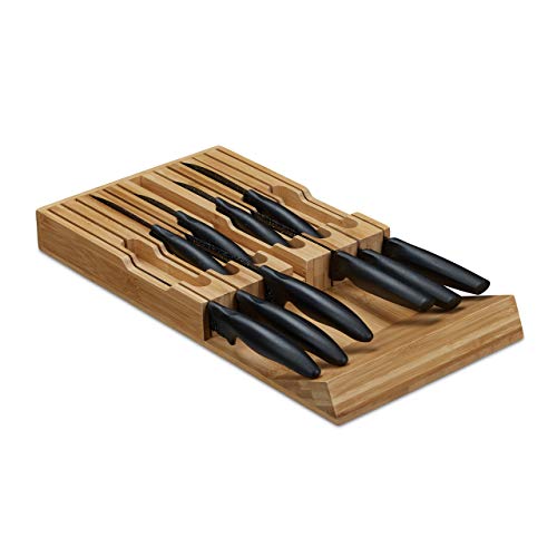 Relaxdays Messerhalter Schublade, für 12 Messer & Wetzstahl, Bambus Messerblock liegend, HBT: 4, 5 x 43, 5 x 23 cm, natur, Braun