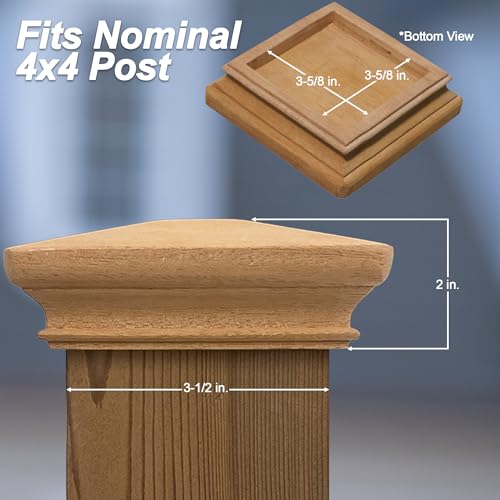 4x4 Wood Pyramid Post Cap by Captiva - One-Piece Miterless - 3/8" Extended Lip - (3-1/2" x 3-1/2")