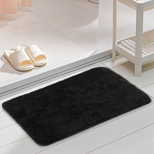 CHUENKUK 3 Stück Badezimmerteppich Set, 40 x 60 cm und 50 x 80 cm Schwarz Badematte, Badteppich Teppiche für Badezimmer – Bild 3