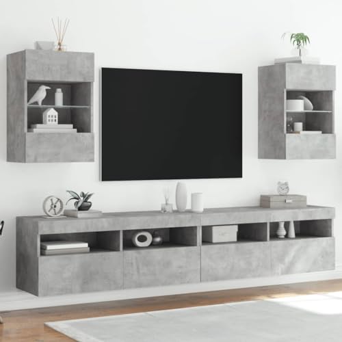 Homgoday TV-Wandschränke 2 STK(Ausgenommen ist der Unterschrank)，Schrankwand Fernsehschrank mit viel Stauraum, Anbauwand Wandmontage TV Möbel für Wohnzimmer Schlafzimmer Betongrau 40x30x60,5 cm