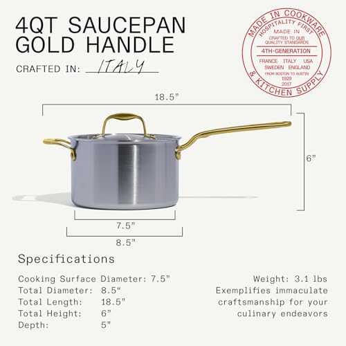 Image of Made In Cookware - 4 Quart Stainless Steel Saucepan with Lid (Antique Brass) - 5 Ply Stainless Clad Sauce Pan - Professional Cookware - Crafted in Italy - Induction Compatible