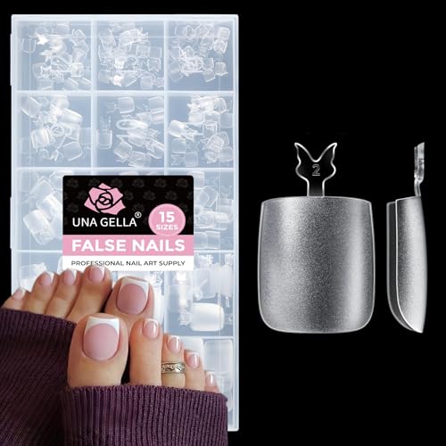 UNA GELLA Square Toe Nail Tips 216Pcs 15Sizes Full...