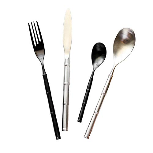 Genérico Juego De Cubiertos De Acero Inoxidable, Cubiertos Duraderos De Acero Inoxidable 304, Juego De Cubiertos De 16 Piezas, Cubiertos para Banquetes De Boda, Cuchillo (Black，Gold)