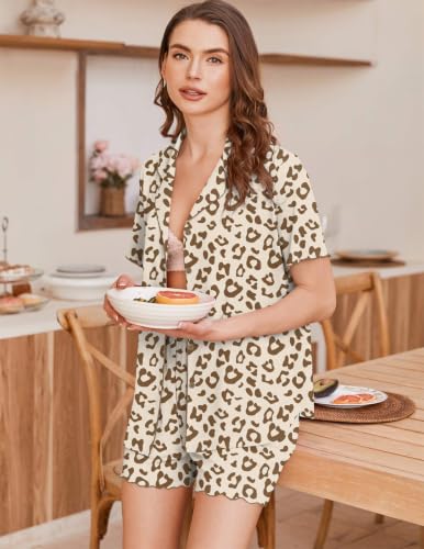 Image of Ekouaer Button Up Pajamas for Women Set Ribbed Knit Pjs 2 Piece Lounge Set