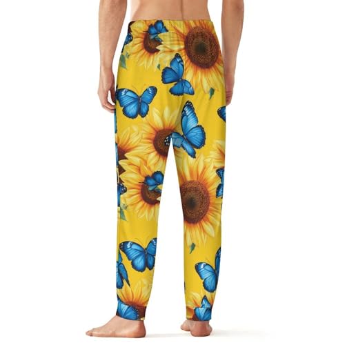 Sunflowers with Blue Butterfly Men's Pajama Pants Soft Lounge Bottoms Lightweight Jogger for Sleeping3