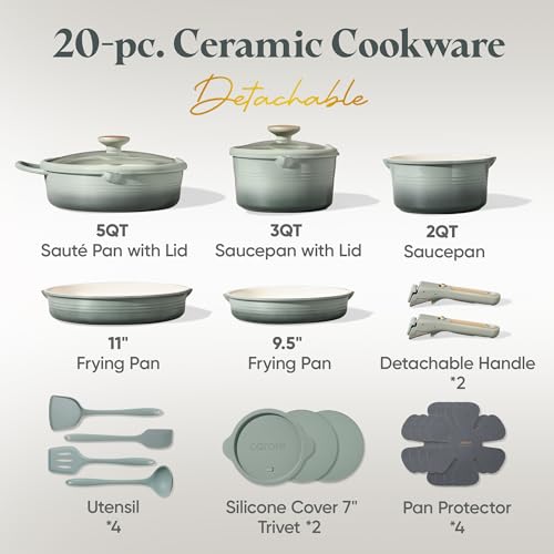 Image of CAROTE 20Pcs Titanium Cookware Set, Pots and Pans Set Non Stick, Kitchen Cooking Set with Detachable Handle, Non Toxic Induction Cookware, Dishwasher /Oven Safe