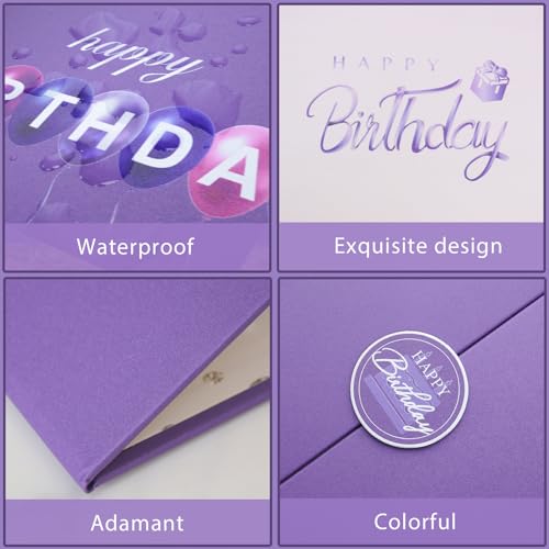 Image of Crenics Purple Happy Birthday Decorations, Creative Birthday Guest Sign in Book Alternative, Birthday Signature Book 12 inch x 18 inch, Great Birthday Gifts for Women or Girls
