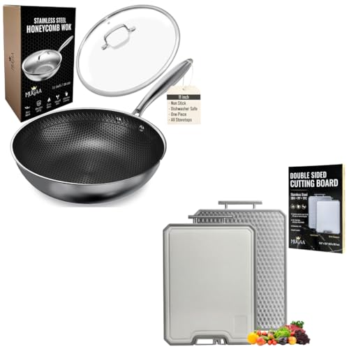 Wok de acero inoxidable 11" con tabla y tapa